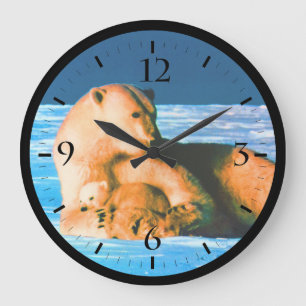 Antike USA Alaska Mutter Eisbär Große Wanduhr