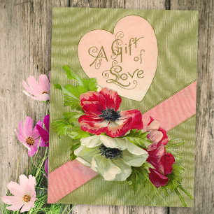 Antike Valentinsgrußkarte mit Blumenmotiv Feiertagspostkarte