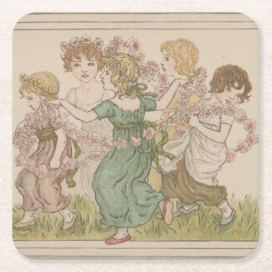 Antike Valentinskarte, Kate Greenway, ca. 1880 Rechteckiger Pappuntersetzer