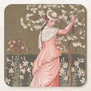Antike Valentinskarte mit Blumenmotiv, viktorianis Rechteckiger Pappuntersetzer
