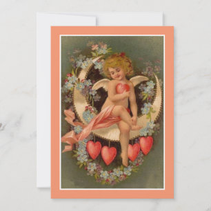 Antike Valentinskarten Cherub auf Mond Feiertagskarte