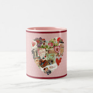 Antike Valentinskarten-Herz-Tasse im viktorianisch Zweifarbige Tasse