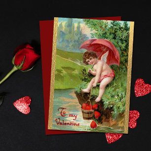 Antike Valentinstag-Cherubs rote Herzen Feiertagskarte