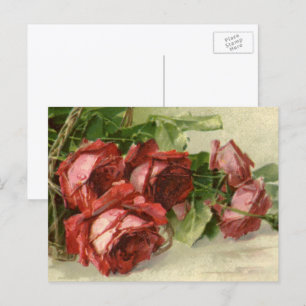 Antike Valentinstag, karmesinrote Rosen Feiertagspostkarte