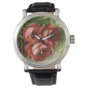 Antike Valentinstag Liebe, karmesinrote Rosen Armbanduhr