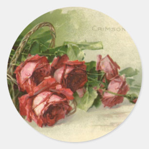 Antike Valentinstag Liebe, karmesinrote Rosen Runder Aufkleber