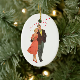 Antike Valentinstag, Romantische schwebende Herzen Keramik Ornament