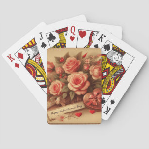Antike Valentinstag-Schokoladen und Blumen Spielkarten