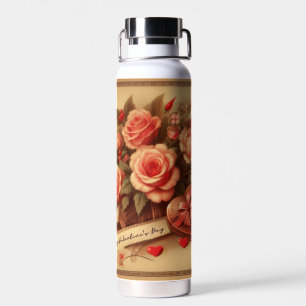 Antike Valentinstag-Schokoladen und Blumen Trinkflasche