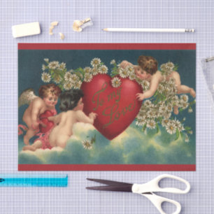Antike Valentinstag Victorianische Cherubs im Himm Seidenpapier