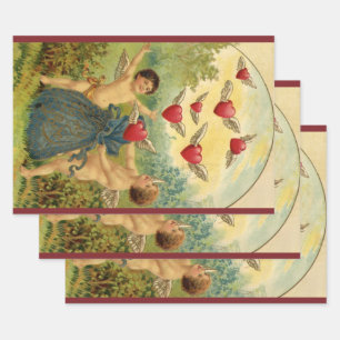 Antike Valentinstag, viktorianische Cherubs Herzen Geschenkpapier Set