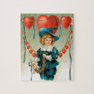 Antike Valentinstag, viktorianischer Junge mit Her Puzzle