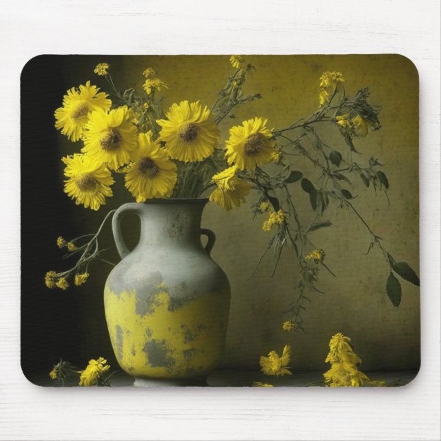 Antike Vase der gelben Blumen Mousepad (Vorne)