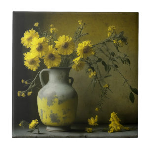 Antike Vase mit gelben Blumen Fliese