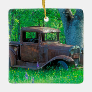 Antike verrostete LKW in einer Wiese Keramikornament