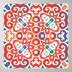 Antike verzierte Fliesen talavera mexico. Handgezo Poster