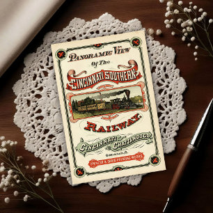 Antike verzierte Werbeanzeige für die Eisenbahnstr Postkarte