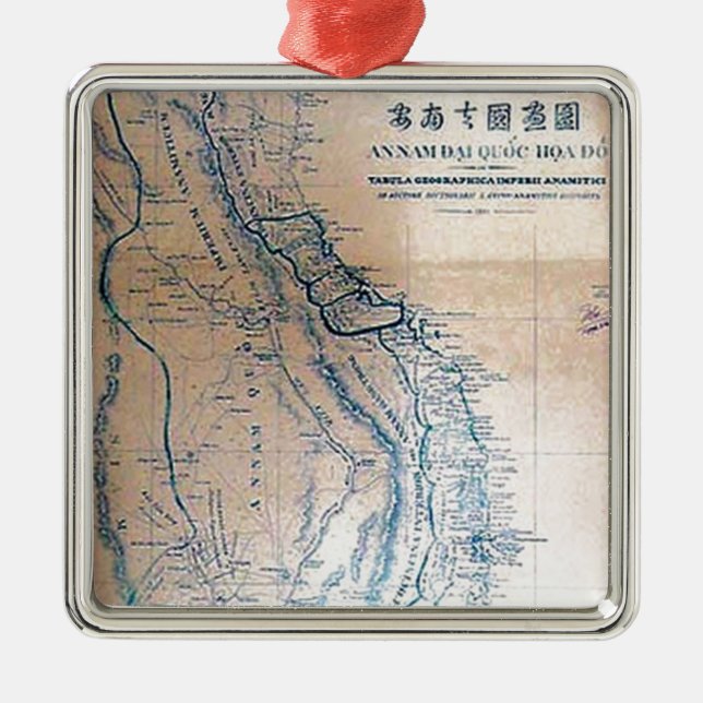 Antike vietnamesische Karte Silbernes Ornament (Vorne)