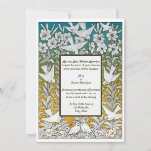 Antike viktorianische Ära Tauben & Blumen Hochzeit Einladung