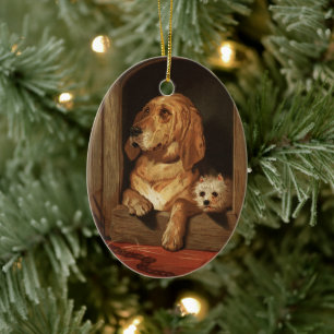 Antike viktorianische Bloodhound- und Westie-Hunde Keramik Ornament
