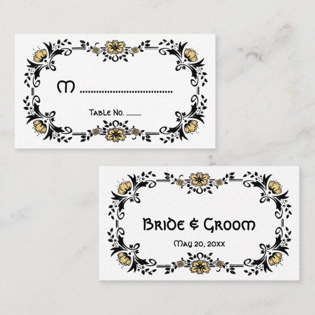 Antike Viktorianische Blume mit Blumen, Hochzeitst Platzkarte (Vorne/Hinten)