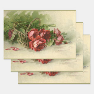Antike viktorianische Blumen, rote Rosen Geschenkpapier Set