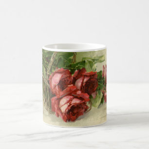 Antike viktorianische Blumen, rote Rosen Tasse