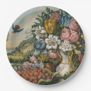 Antike viktorianische Blumen- und Früchtestilllebe Pappteller