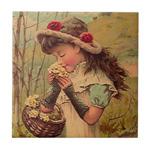 Antike viktorianische Blumenmädchen-Modekachel Fliese