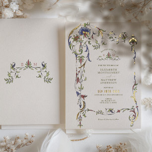 Antike viktorianische Blumenornamente Hochzeit Folieneinladung