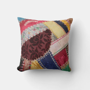 Antike, viktorianische Crazy-Quilt-Quadrat Kissen