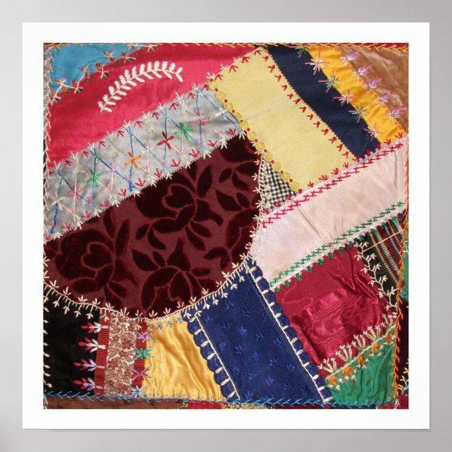 Antike viktorianische Crazy-Quilt-Quadrat Poster (Vorne)