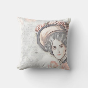 Antike viktorianische Dame mit Bonet und Rosen  Kissen