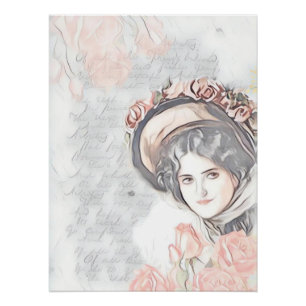 Antike viktorianische Dame mit Bonet und Rosen Poster