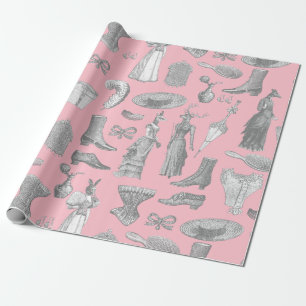 antike viktorianische Dame Tiere rosa Toile Frauen Geschenkpapier