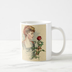 Antike viktorianische Frau rote Rose Blume floral Kaffeetasse