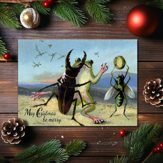 Antike viktorianische Frosch-Weihnachtskarte Feiertagskarte