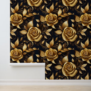 Antike viktorianische goldene Blumenrosen auf Schw Tapete