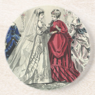 Antike viktorianische Hochzeitsgesellschaft Brautp Sandstein Untersetzer