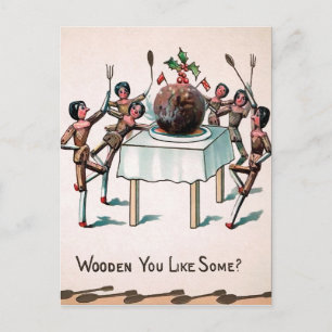 Antike viktorianische Holzpuppe Plum Pudding Postkarte