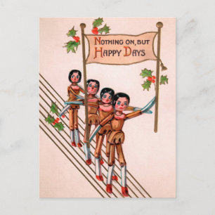 Antike viktorianische Holzpuppen Frohe Weihnachten Postkarte