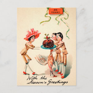 Antike viktorianische Holzpuppen Plum Pudding Postkarte