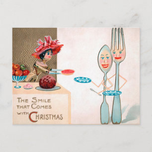 Antike viktorianische Holzpuppen-Weihnachtspostkar Postkarte