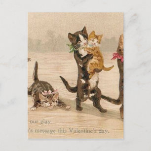 Antike viktorianische Katzen Kätzchen Valentinstag Feiertagspostkarte