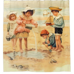 Antike viktorianische Kinder am Strand, feine Kuns Duschvorhang