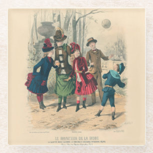 Antike viktorianische Kinder spielen Ball 1880 Win Glasuntersetzer