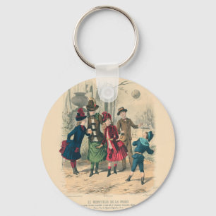 Antike viktorianische Kinder spielen Ball 1880 Win Schlüsselanhänger