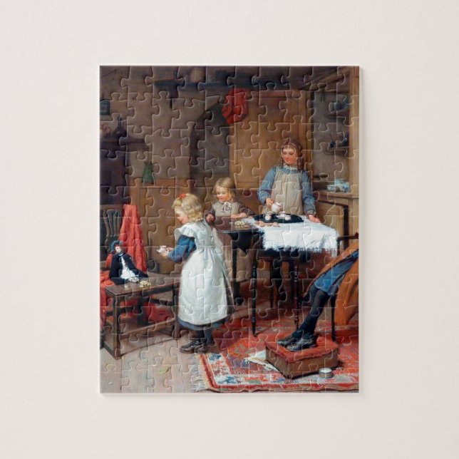Antike viktorianische Kinder-Teeparty-Gemütlichkei Puzzle (Vertikal)