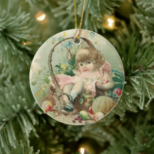 Antike viktorianische Kinderdarstellung, Mädchen m Keramikornament