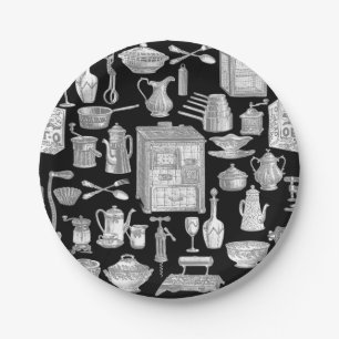 antike viktorianische küche toile schwarz pappteller